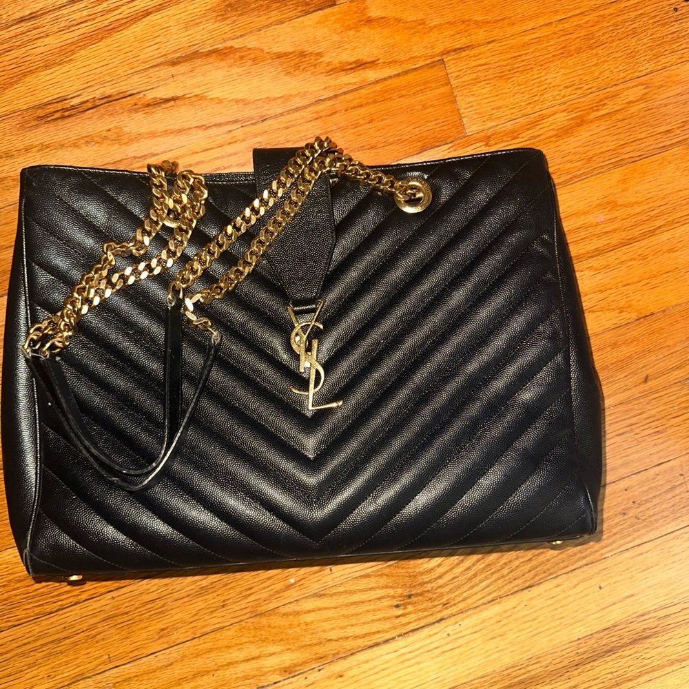 Yves Saint Laurent Black Chevron Shoulder Bag